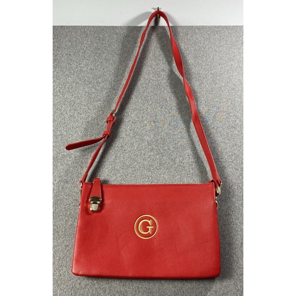 charleston bags Elegant Red leather crossbody Bag 12x8x3 Embroidered Logo